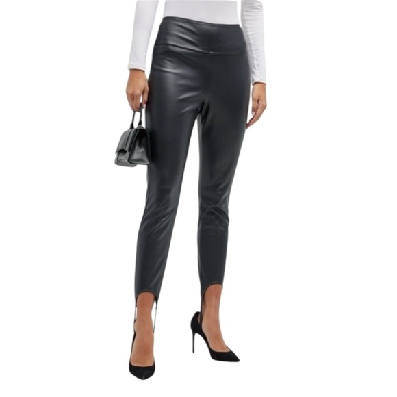 WeWoreWhat Pants - WeWoreWhat Black Vegan Leather Stirrup Leggings Sleek Form-Fitting Design Size S